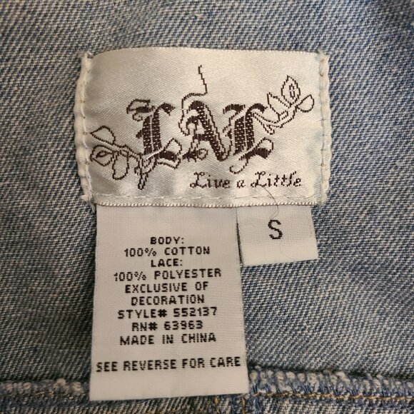 Live a Little Y2K Pearl and Lace Distressed Denim Vest - Picture 6 of 10